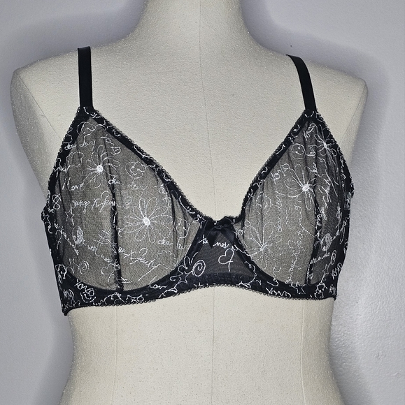 Savage X Fenty Other - Unlined black mesh Savage Fenty bra with white embroidery pattern